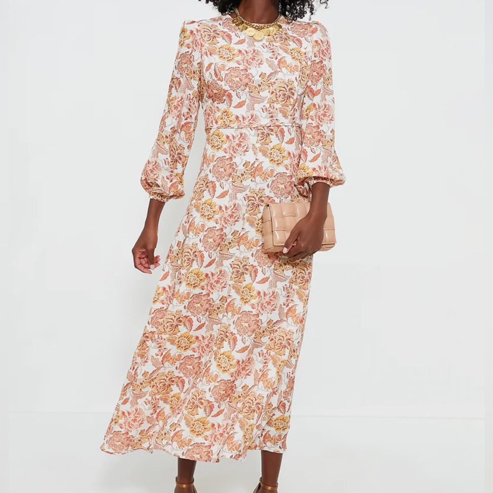 Hyacinth House Saffron floral Sophia long sleeve orange red maxi dress size XXS